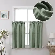 Chyhomenyc 2 Panels Short Kitchen Tiers Half Window Semi Sheer Curtains 24 Inch Length for Kitchen Bathroom Small Windows, Faux Linen Slub Textured Cafe Curtains, Sage Green, Each 30x24 Inch