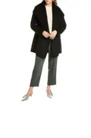 $895 Vince Women's Jacket M Black Wool Blend Shawl Collar Hooded Open Car Coat