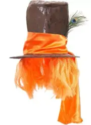 Brown Mad Hatter Hat with Orange Hair