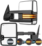 Switchback Signal Tow Mirrors Compatible with Chevy Silverado/GMC Sierra 1500 2500 3500 HD(2007-2013), SEQ&Backup Light Heated Extended Trailer Towing Side Mirror, Smoked Lens Chrome Housing