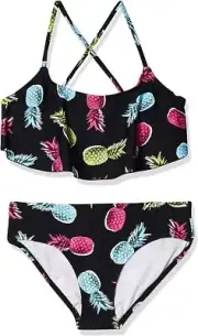 Kanu Surf Girls' Karlie Flounce Bikini Beach Sport 2 Piece Swimsuit Size 4 Black