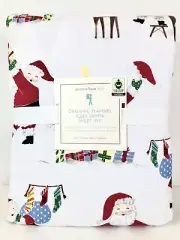 NEW Pottery Barn Kids Organic Flannel Jolly Santa Full 4pc Sheet Set, Christmas