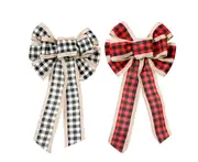 C77 2PCS Christmas Decoration Lattice 3-color Ribbon Bow Christmas Bow Decoration Christmas Tree Top Decoration