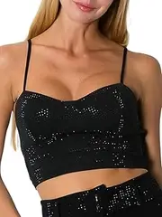 [ChiyeeKiss] Womens Glitter Rhinestone Bralette Bustier Push UP Corset Adjustable Straps Crop Top Sleeveless Bra Cup Vest