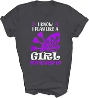 [SDVN] Girl Darts Flight Dartboard Dart Darting I Know I Play Like A Girl Try to Keep Up Gift Unisex Shirt T-Shirt (Dark Heather;M)