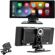 Portable Car Stereo Receiver MP5 Player with 10.26'' Screen Liftable Dash Camera 12 Lights DVR Backup Camera BT 5.0 FM Transmitter Desk Stand Suction Cup Holder Compatible with Play Android