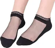 [Generic] Women's Ankle Socks Summer Breathable Lace Sheer Mesh Fishnet Trim Glass Silk Hidden Boat Socks for Accessories Dress