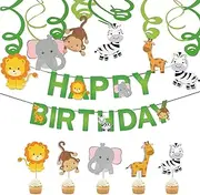 ZHIQIN 31 Pack Animals Jungle Theme Birthday Hanging Swirl Decoration Bunting Banner Forest Theme Foil Swirls Ceiling for safari Party Kids Baby Shower Decorations