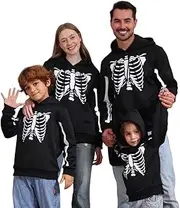[Meufam] Halloween Skeleton Hoodie For Families Sweatshirts Skeleton Graphic Long Sleeve Funny Familiy Casual Pullover Top