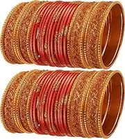 [Touchstone] Indian Bollywood Awesome Ethnic Style Golden Glitters Sequins Textured Vintage Colors Exotic Designer Jewelry Bangle Bracelets Choora Set for Women.