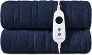 Dreamaker Double-Sided Coral Fleece Electric Heated Throw Blanket 200x180cm Heat Rug Plush Snuggle Overheat Protection Adjustable 9 Heat Settings Extra Long Cord Detachable Controller - Midnight Blue