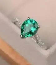 2.13 C Pear Cut Natural Emerald Diamond Engagement Ring14K solid white gold