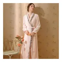 在飛比找momo購物網優惠-【Jun Jun】法式復古荷葉邊法蘭絨睡袍 浴袍