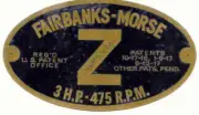 Fairbanks Morse 3 hp Z name plate printed on brass