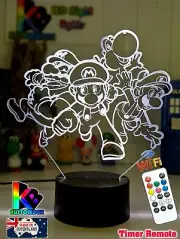SUPER MARIO & GANG 3D LED Battery USB Night Light 7 Colour Changing Room Lamp