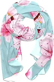 [suojapuku] Scarf Wrap Shawl Lightweight Travel Scarf,Pink Blossom Or Japanese Cherry,Soft Wraps Long Chiffon Scarfs for Women