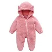 Nevenka Baby Fleece Footie Snowsuit Cartoon Bear Warm Hooded Outfits-Pink