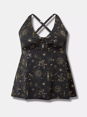 Torrid Celestial Swim Tankini Top ONLY Sun Moon Foil Large NWT 0X