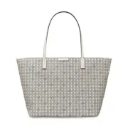 Tory Burch Ever Ready Basketweave Print Zip Tote Bag w/ Pouch ~NWT~ New Ivory