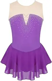 [BUTERULES] Sparkly Inlaid Rhinestone Mesh Splice Gymnastics Leotard Girls Figure Skating Dress