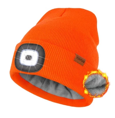 Fleece Lined Beanie Headlamp Hat with Light, Rechargeable LED Winter Cap, Gif...