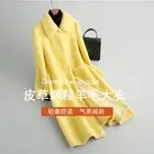 Fashion Womens Winter 100% Wool Lamb Shearling Fur Mid Long Trench Coat Overcoat
