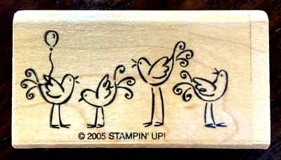 New Stampin' Up! Retired Singing Birds and Ballon Wood Mounted Rubber Stamp