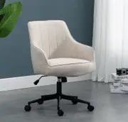 Beige Lined Linen Fabric Upholstered Office Chair Home Office Chair