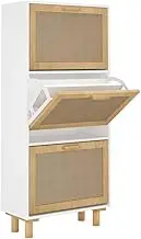 vidaXL Shoe Cabinet Shoe Storage Shelf Rack Stand Entryway Hallway Shoe Cupboard Home Organiser White Engineered Wood and Natural Rattan