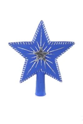 Cody Foster 8.25" Carved Double Star Dark Blue Silver Christmas Tree Star Topper