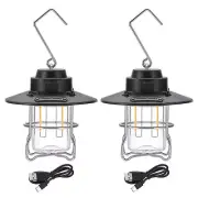 LED Camping Lantern, 2 Pack Rechargeable Lantern 3 Light Modes Tent Light, Black