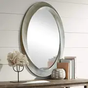 Rustic Wooden Oval Vanity Wall Mirror Charm for Home, Office, or Entryway