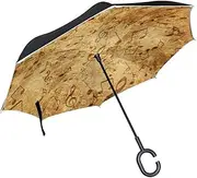Double Layer Inverted Umbrella Cars Reverse Umbrella Old Music Notes Windproof UV Proof Travel Outdoor Umbrella