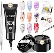MIZHSE 15g Rhinestone Glue Gel and 15g 3D Nail Sculpting Gel, Clear Nail Builder for 3D Nail Art Nail Gem Glue Charms Multifunctional Nail Art Decoration for Ladies