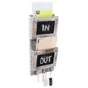 Rustic Wood Wall-Mounted Mail Sorter Organizer with Chalkboard & Key Hook Rack