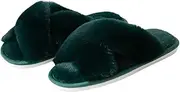 [AyFUN] Womens Cross Band Slippers Cozy Furry Fuzzy House Slippers Open Toe Fluffy Indoor Shoes Outdoor Slip on Warm Breathable Anti-skid Sole