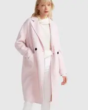 [Belle & Bloom] Publisher Double-Breasted Wool Blend Coat - Pale Pink