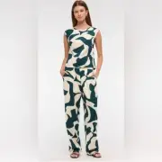 NWT Abercrombie&Fitch Matching Set Linen-Blend Shell Top/Straight Pull-On Pant,S