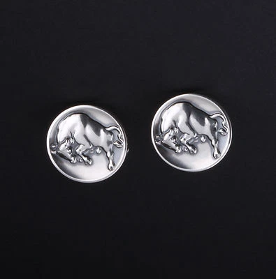 Georg Jensen Sterling Silver Cufflinks with Bull # 70. Design: Henry Pilstrup.