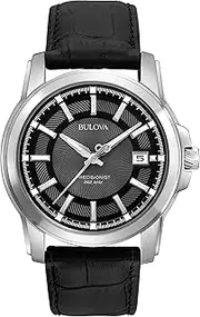 [Bulova] Precisionist Men's Watch, Stainless Steel Case with Black Leather Strap, Date