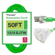 50 Foot Outdoor Extension Cord with 3 Electrical Power Outlets - 12/3 SJTW He...
