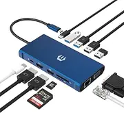 OOTDAY USB C Hub, 12-in-1 USB C 3.0, USB C Multiport SD/TF Dock for Dell/HP/Lenovo/Mac Book Pro, Triple Screen Multiport Adapter USB C with 2 x 4K HDMI