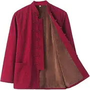 [NTWSHS] Chinese Clothing Winter Plush Jacquard Tang Suit Jackets - Kung Fu Clothing Tops Martial Art Jackets Cotton Coats Shirt Long Sleeve Tai Chi Clothes(Red,3X-Large)