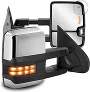 EVERESTWAY Chrome Towing Mirrors Power Heated Compatible for 03-06 Chevy Silverado Suburban GMC Serria Compatible for 07 Silverado Serria Classic w/Turn Signal Arrow Light Side Mirrors Pair Set