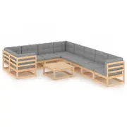 10 Piece Garden Lounge Set with Cushions Solid Pinewood vidaXL