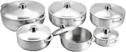 Perfk 6 Pieces Aluminum Stock Pot Sauce Pot Practical Multifunction Home Kitchen Cookware Set with Lid for Restaurant Boiling Soups