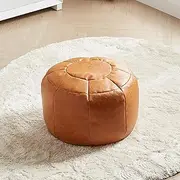 Louis Donné Handmade Moroccan Pouf Footstool, Round Ottoman Bean Bag Footstool, Unlined Futon with Leather Cushion for Storage AUD Home Decoration