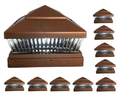 10 pcs 4x4 5x5 6x6 Copper Garden Solar Fence Post Cap Light 5 LED Bulb 78Lumens
