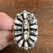 Navajo Cluster Ring White Buffalo Turquoise Size 6 Native American Womens Zuni B