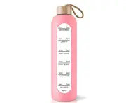 1L Borosilicate Glass Water Bottle, with Silicone Sleeve and Time Stamp